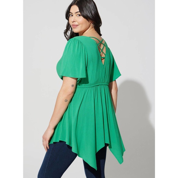 NWT Torrid Rayon Sharkbite Babydoll Flutter Sleeve Top Shirt Blouse Size 4X (26) - Picture 2 of 3